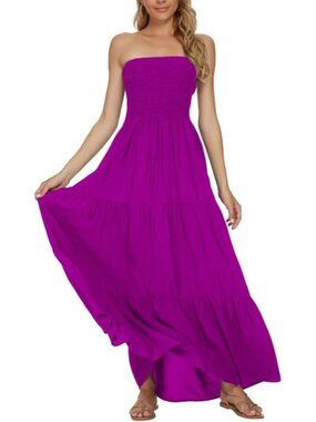 Women's Purple Summer Stylish Tube Top Off Shoulder Boho Beach Long Maxi Dress